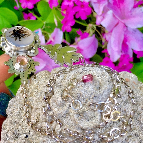 🌸PINK TOURMALINE STERLING SILVER FLOWER NECKLACE! - Picture 5 of 8